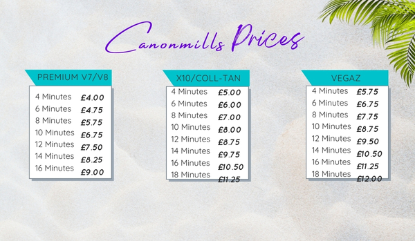 Canonmills sunbed prices